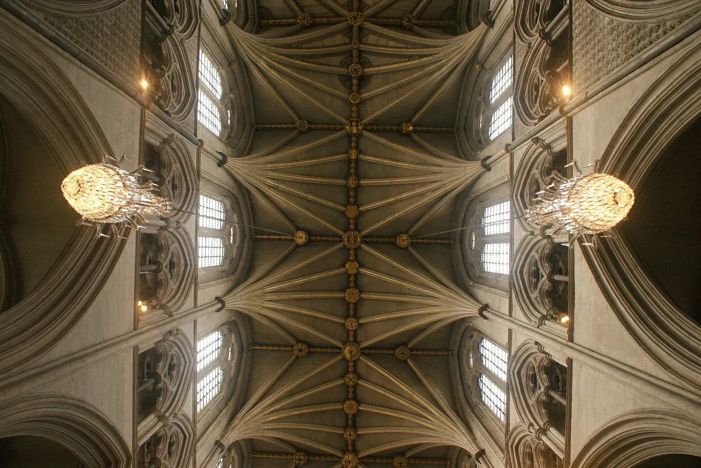 Looking up at the vaulted ceiling of Westminster Abbey